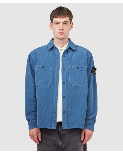 Stone Island Blue 800 Corduroy Button Overshirt Acciaio for men