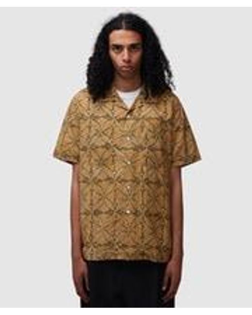Beams Plus Brown Open Collar Block Print Shirt for men