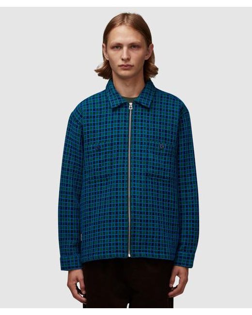 Brain Dead Blue Check Mate Flannel Zip Shirt for men