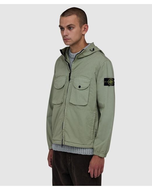 Stone Island Green Stretch Organic Cotton Overshirt for men