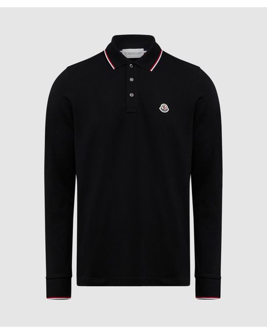 Moncler Tricol Chest Logo Long Sleeve Polo Shirt in Black for Men | Lyst UK