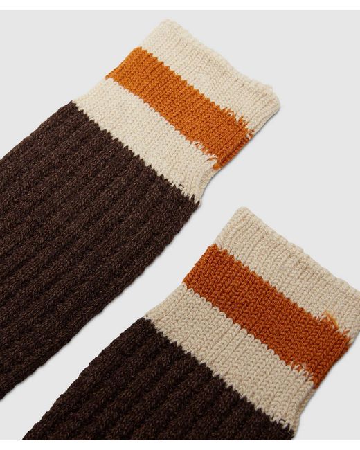 Anonymous Ism Brown Tuck Cuff Stripe Crew Sock (D