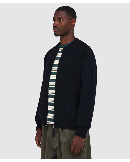 FRIZMWORKS Blue Wool Deck Zip Up Cardigan for men