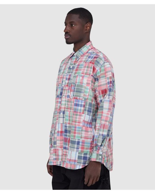 Beams Plus Pink Work Patchwork Madras Shirt for men
