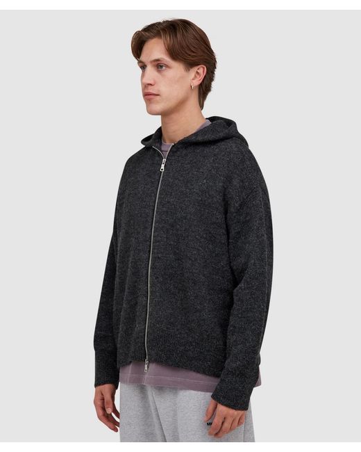 MKI Miyuki-Zoku Black Mohair Blend Zip Hoodie (Charcoal for men