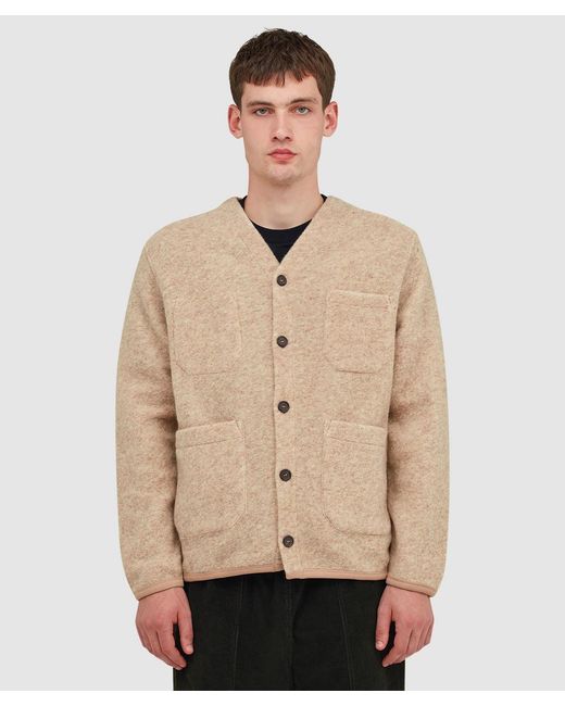 Universal Works Natural Wool Fleece Cardigan (Fawn for men