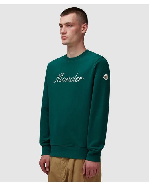 Moncler Green Embroidered Logo Sweatshirt for men