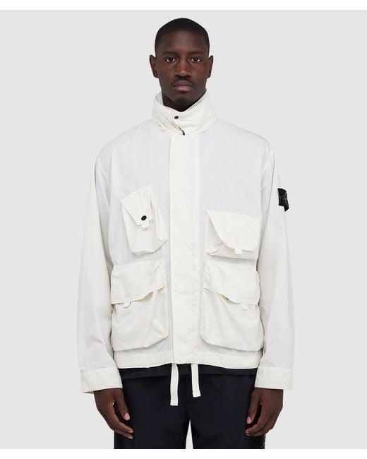 Stone Island White Cotton Nylon Micro Ripstop Garment Dyed Jacket (Ivory for men