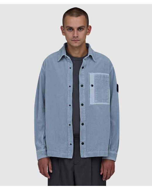 Stone Island Blue Organic Cotton Corduroy 800 Shirt for men