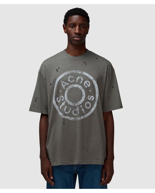 Acne Gray Exford Button Logo T-Shirt (Moss