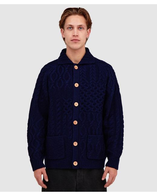 Beams Plus Blue Alan Patchwork Cardigan for men