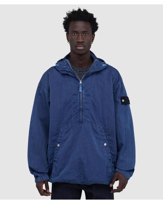 Stone Island Blue Denim Research Hollow Fibre Nylon-Tc + Marmo Corrosion Jacket for men