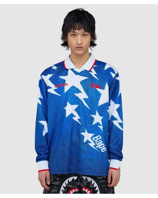 Adidas Blue X Bape Lsl Star Jersey Shirt (Medium Denim for men