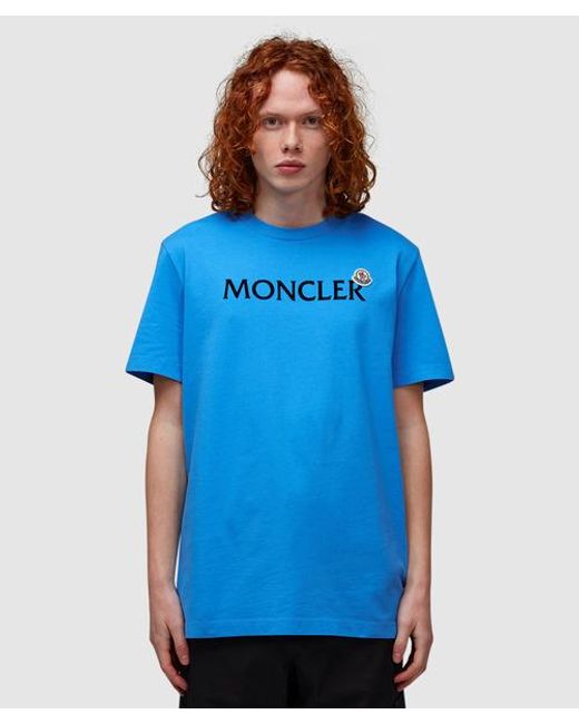 Moncler Blue Double Logo Script T-shirt for men
