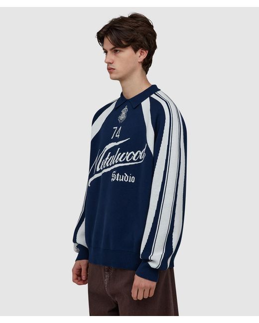 Metalwood Blue Knit Football Sweater for men
