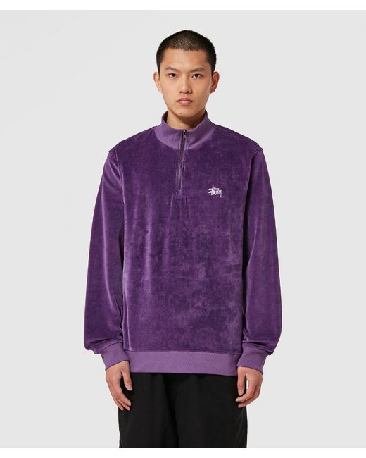 Stussy Purple Velour Half-zip Sweatshirt for men