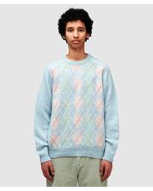 Noah NYC Blue Pastel Argyle Shetland Sweater for men