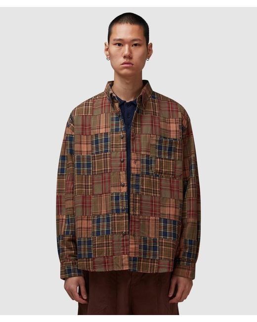 FRIZMWORKS Madras Patchwork Relaxed Shirt (Brownie for men
