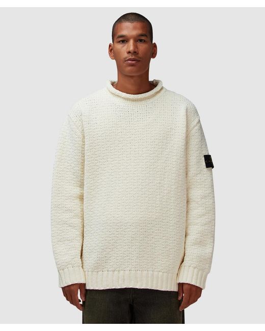 Stone Island White Chenille Mock Neck Sweater (Ivory for men