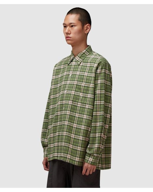 Beams Plus Green Open B.D. Dobby Plaid Shirt (Matcha Plaid for men