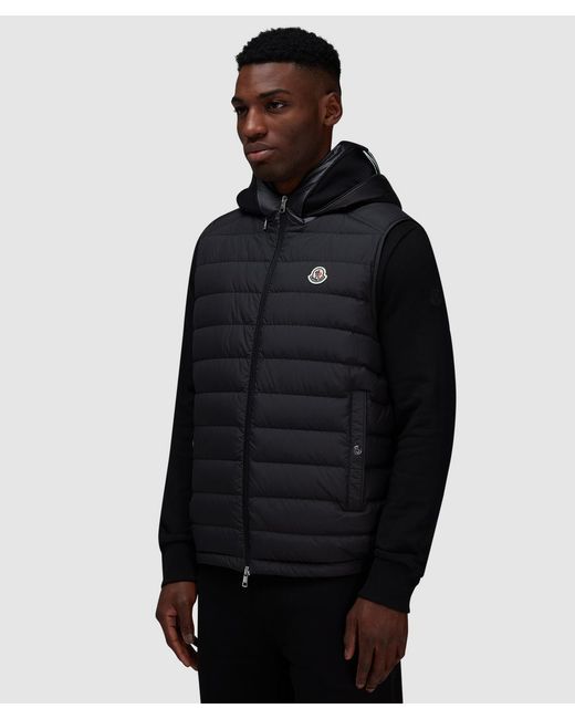 Moncler Black Bourget Hooded Down Vest for men