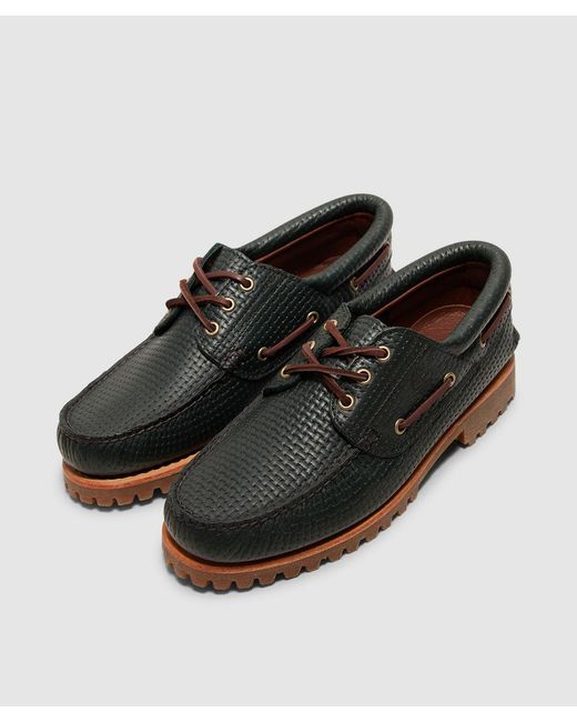 Timberland Black 3-Eye Lug Handsewn Boat Shoe for men