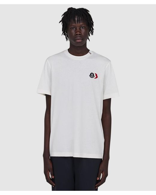 Moncler White Tri Logo Short Sleeve T-Shirt for men