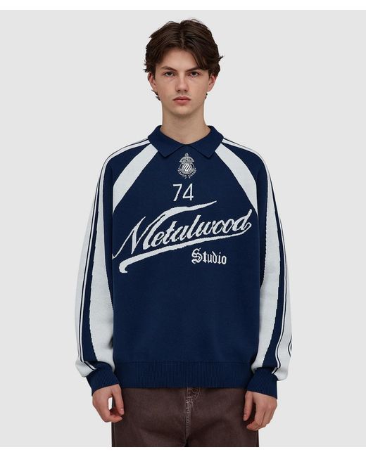 Metalwood Blue Knit Football Sweater for men