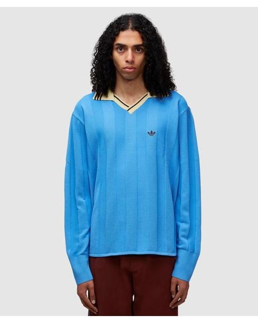 Adidas Originals Blue Knit Football Long Sleeve T-shirt for men