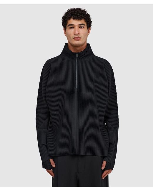 Homme Plissé Issey Miyake Blue Pleats Quarter Zip Pullover for men