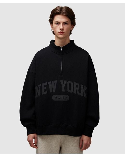AWAKE NY Black Script Quarter Zip for men