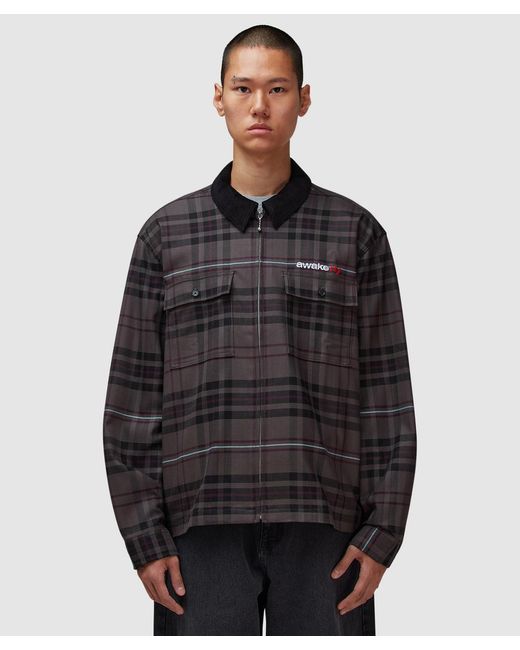AWAKE NY Black Plaid Flannel Shirt Jacket for men