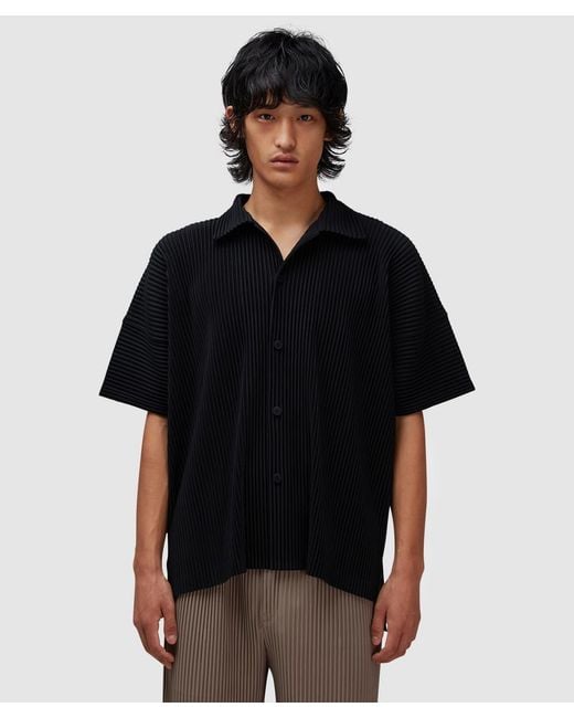 Homme Plissé Issey Miyake Black Pleats Polo Shirt for men