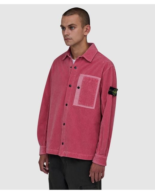 Stone Island Red Organic Cotton Corduroy 800 Shirt for men