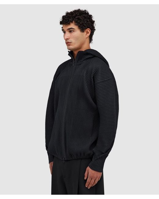 Homme Plissé Issey Miyake Black Wickerwork Mesh Pleats Hoodie for men
