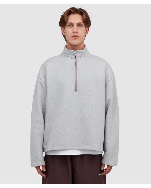 MKI Miyuki-Zoku Gray 800Gsm Heavyweight Quarter Zip Sweater for men