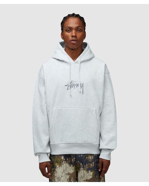 Stussy Gray Stock Logo Applique Hoodie for men