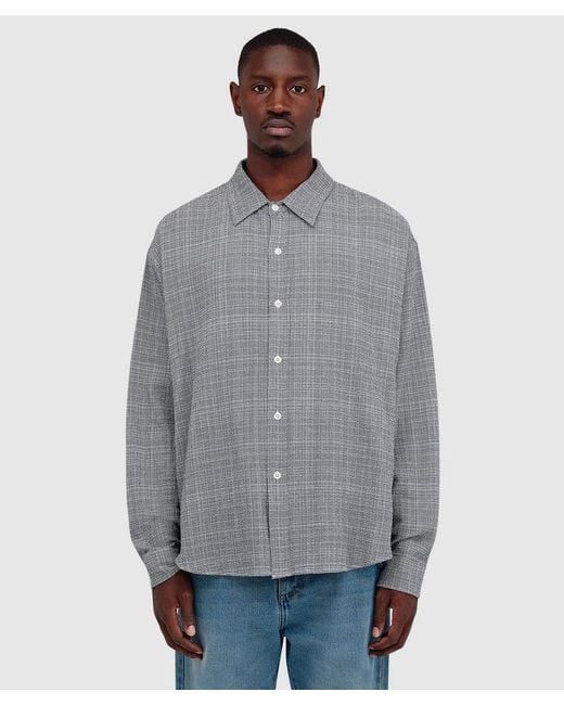 mfpen Gray Vacation Shirt (Mini Houndstooth Seersucker for men