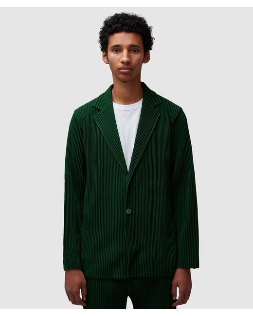HOMME PLISSE オリーブグリーン ノーカラージャケット Homme Plissé Issey Miyake Pleats Blazer in Green for Men | Lyst