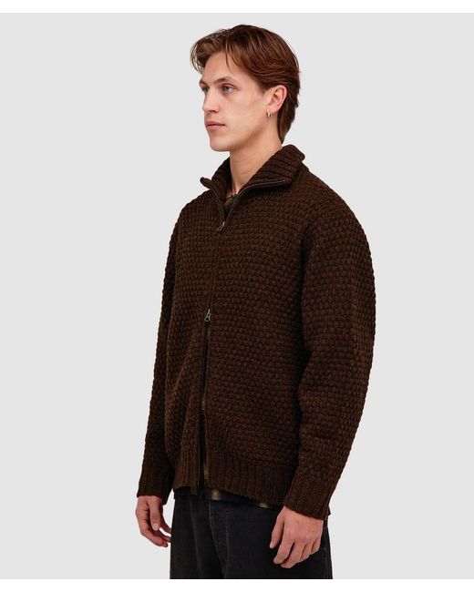 Beams Plus Brown Popcorn Pattern Cardigan for men