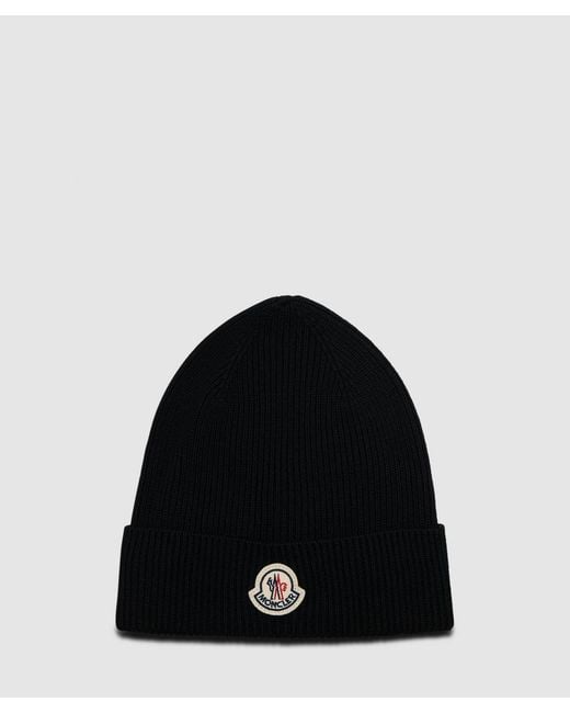 Moncler Black Knitted Logo Beanie