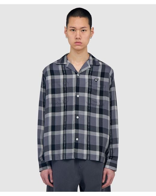 Human Made Blue Open Collar Check Shirt for men