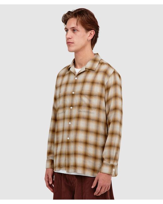 Beams Plus Brown Open Collar Ombre Shirt for men