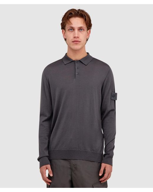 Stone Island Gray Ghost Wool Polo Knit Sweater (Dark for men