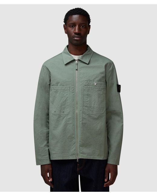 Stone Island Green Mil-Spec Zipped Overshirt for men