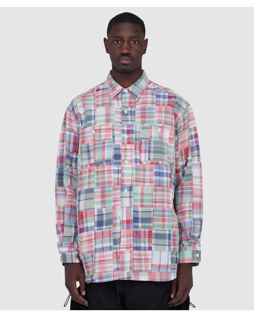 Beams Plus Pink Work Patchwork Madras Shirt for men