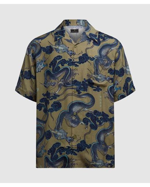 Maharishi Blue Cloud Dragon Camp Collar Shirt for men