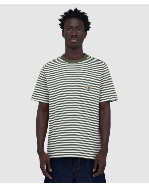 Carhartt Gray Ezra Pocket T-Shirt (Ezra Stripe, Leaf Wax for men