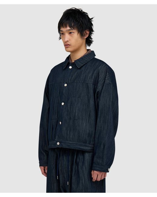 Estudio Niksen Blue Back Strap Pleated Trucker Jacket for men