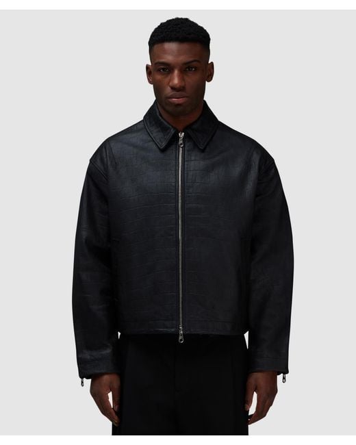 Cole Buxton Black Croc Leather Jacket for men